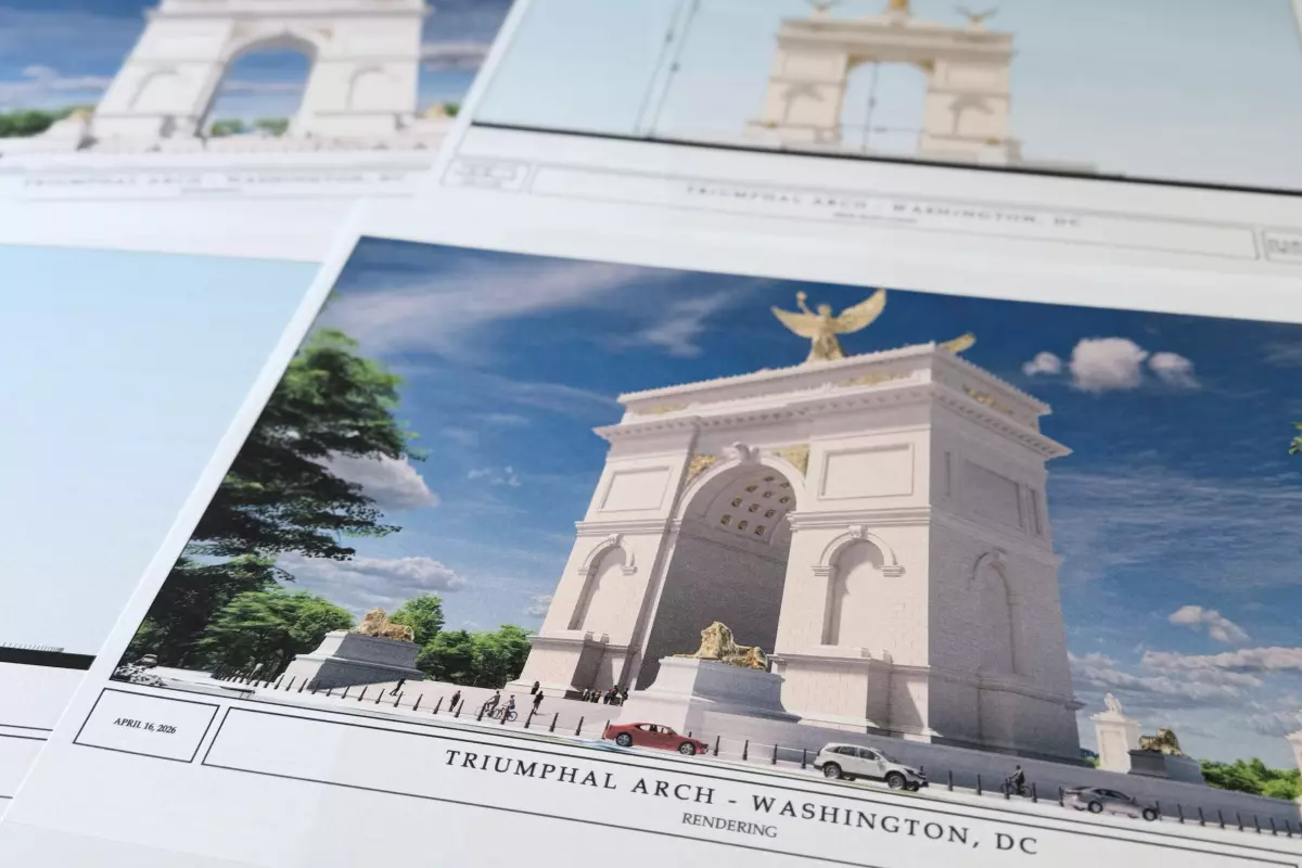 Arco del triunfo que Trump planea construir en Washington incluye una figura alada, águilas y leones